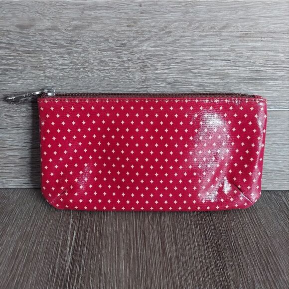 FOSSIL KeyPer Cosmetic Case Clutch Bag Coated Canvas Red Zip Pouch - Picture 2 of 6